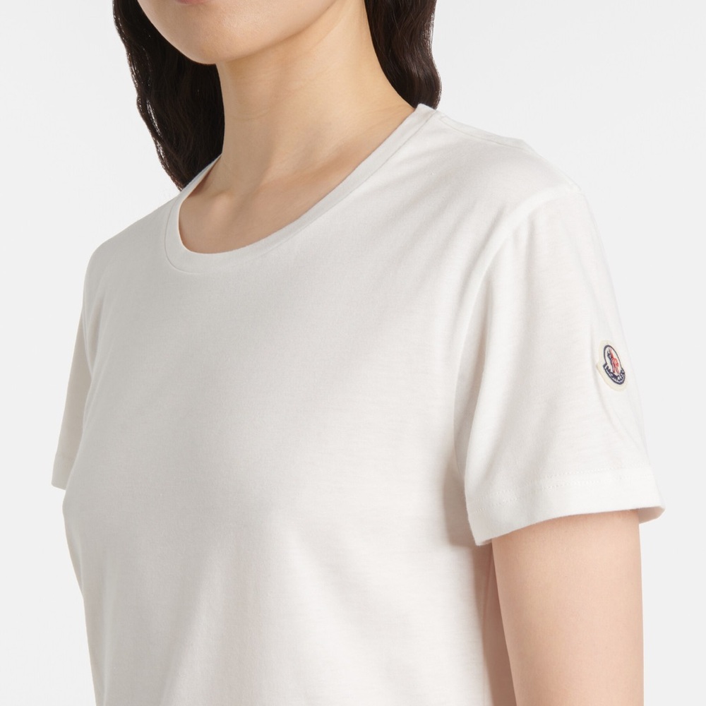 Moncler Women's Classic White 100% Cotton Logo Tee